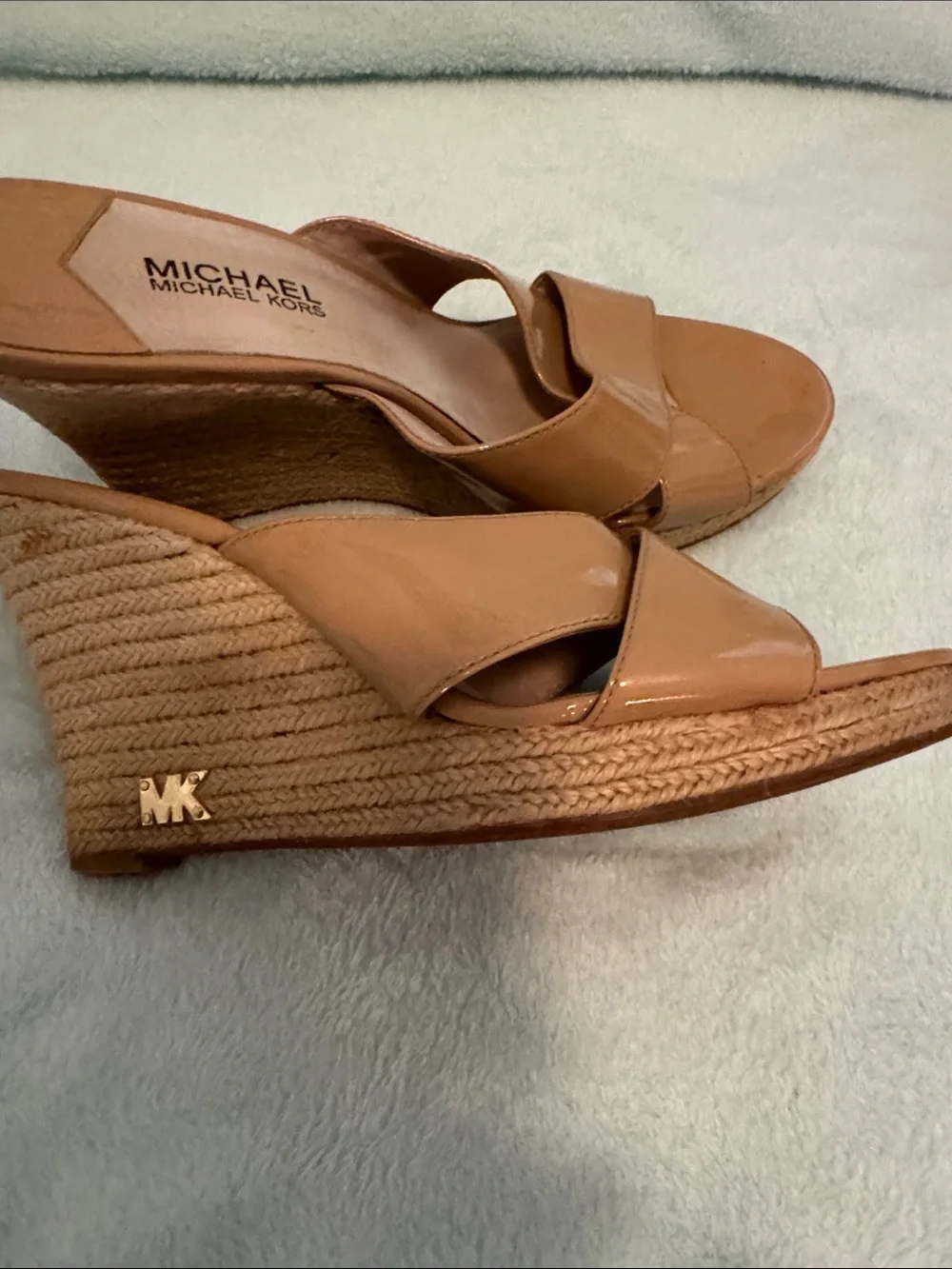 Michael Kors Tan Patent Leather Slide Mules
